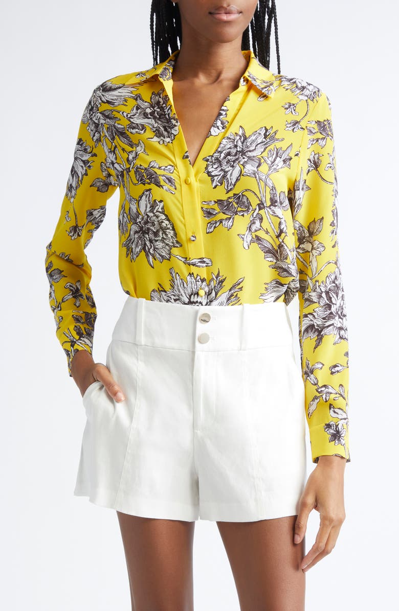 Alice + Olivia Alta Silk Top, Main, color, Blooming Wild Golden Hour