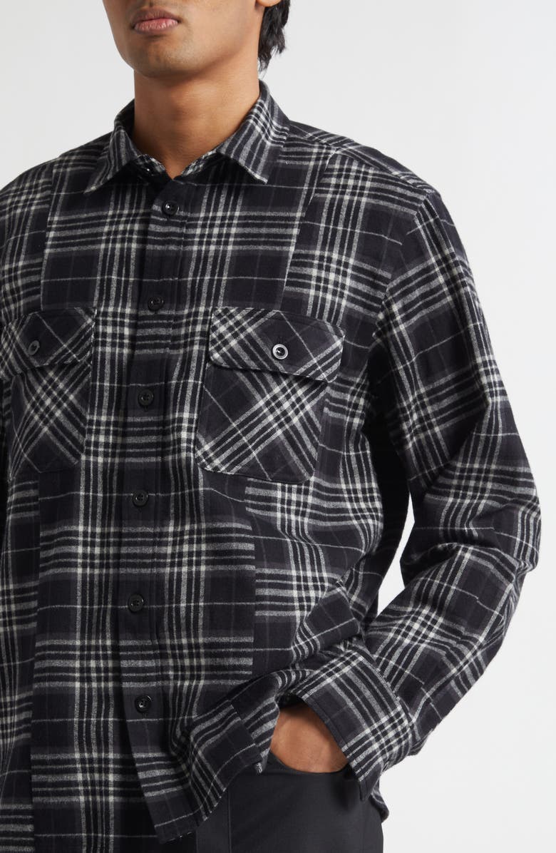 Sacai Plaid Cotton Flannel Button-Up Shirt, Alternate, color, Black