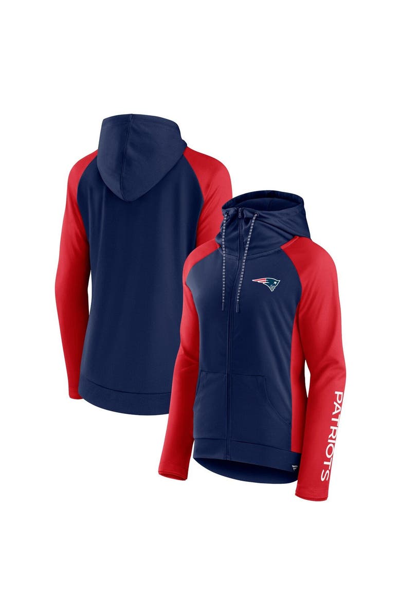 FANATICS Women's Fanatics Branded Navy/Red New England Patriots End Around Lightweight Raglan Full-Zip Hoodie Jacket, Main, color, Navy
