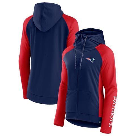 Women's Fanatics Branded Navy/Red New England Patriots End Around Lightweight Raglan Full-Zip Hoodie Jacket