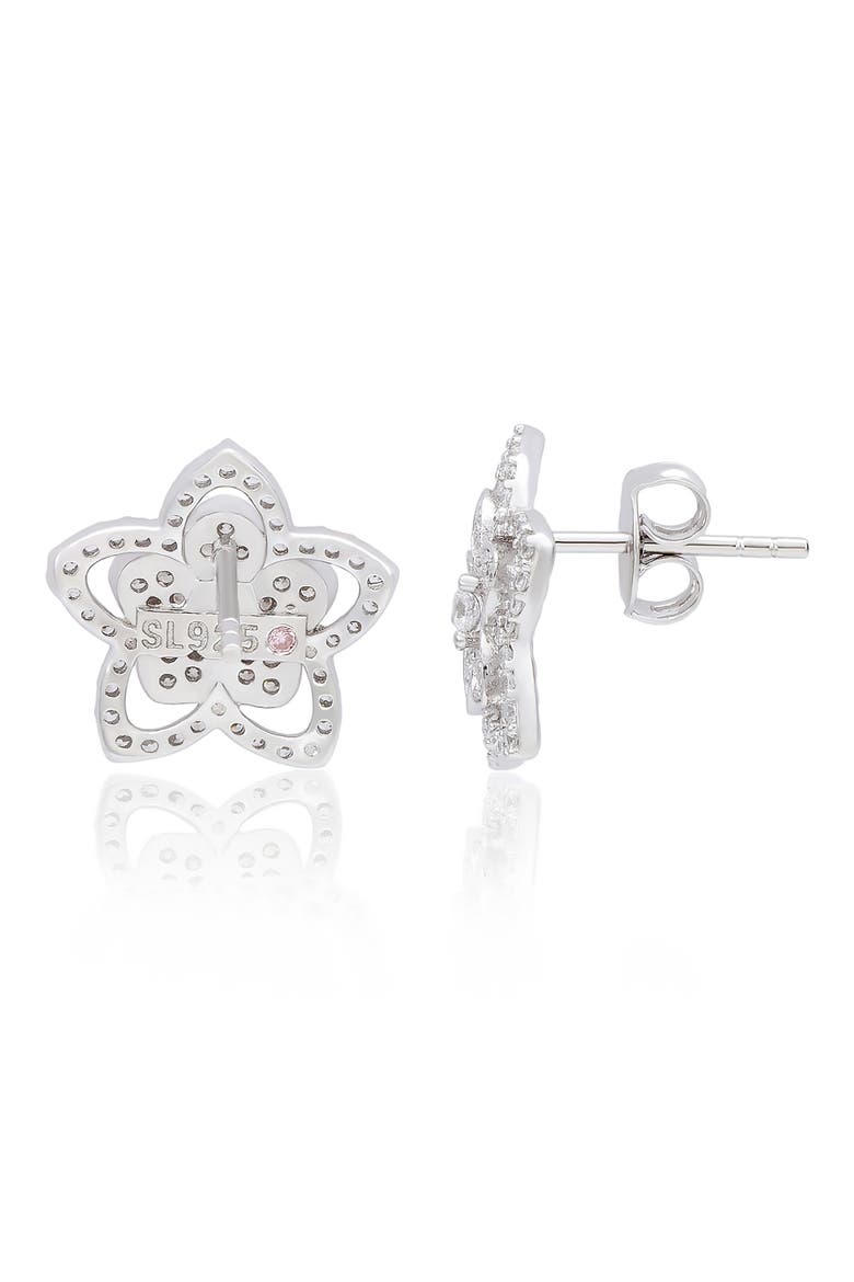 Pavé Cubic Zirconia Flower Stud Earrings, Alternate, color, WHITE