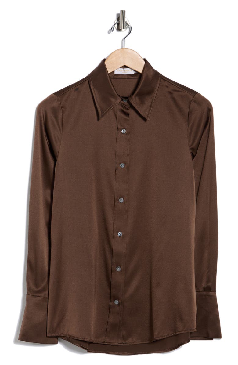 Ramy Brook Victoria Stretch Silk Satin Button-Up Blouse, Alternate, color, Desert Brown