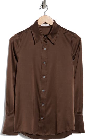 Victoria Stretch Silk Satin Button-Up Blouse