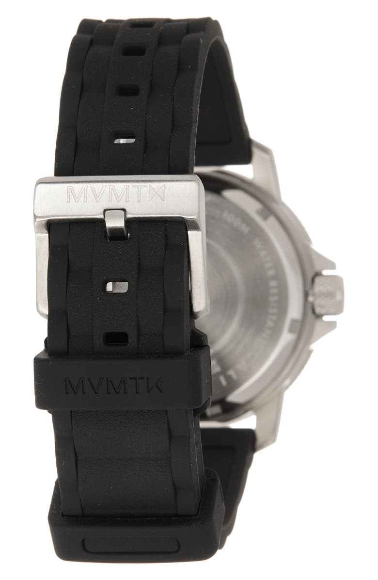 MVMT WATCHES Cali Diver Solar Silicone Bracelet Watch, 50mm, Alternate, color, Black