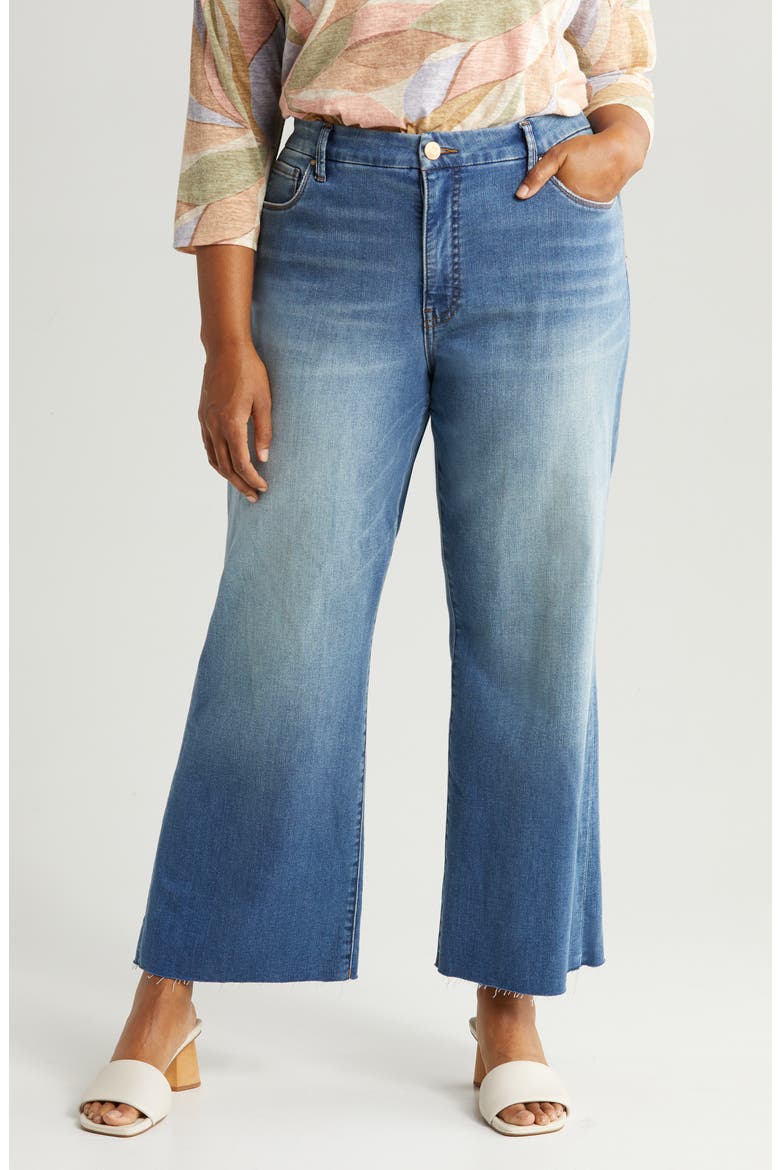 Meg High Waist Raw Hem Wide Leg Jeans, Alternate, color, MILESTONE