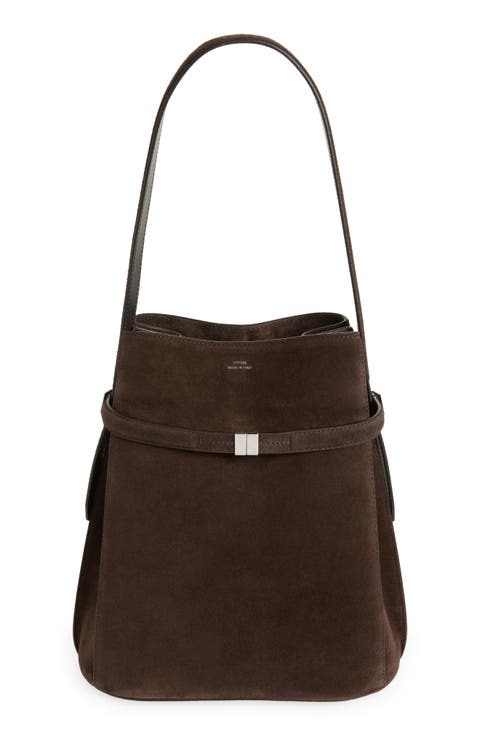 Belted Suede Bucket Bag