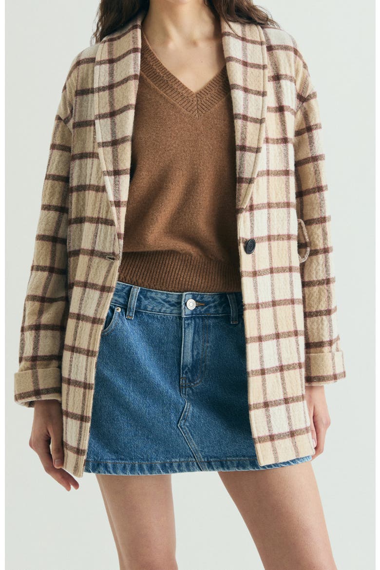 Plaid Cloth Coat, Main, color, Ecrucheck