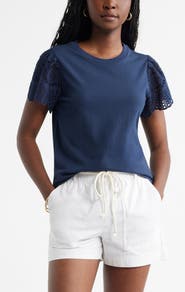 Caslon® Eyelet Sleeve Mixed Media T-Shirt