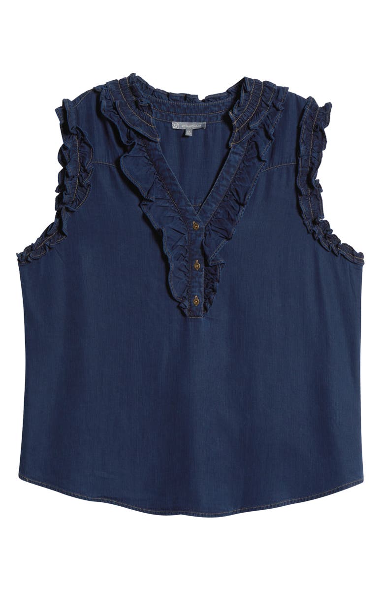 Wit & Wisdom Ruffle Trim Sleeveless Chambray Top, Alternate, color, Indigo
