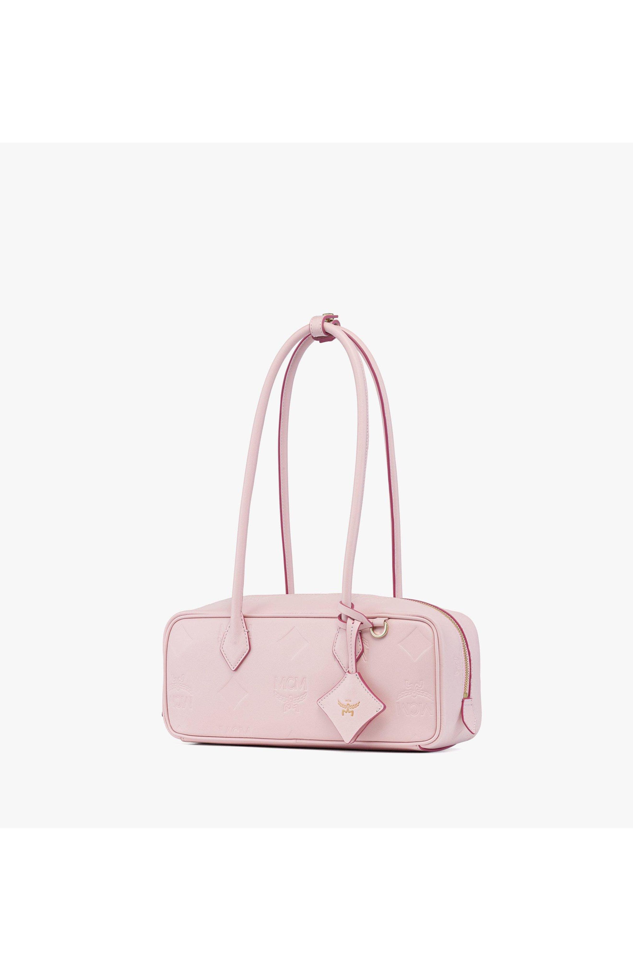 Small Aren East West Shoulder Bag in Maxi Monogram Leather, Alternate, color, Lotus Pink