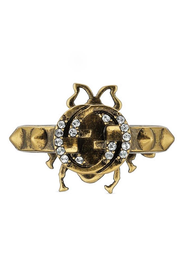 Bee Interlocking-G Ring, Alternate, color, GOLD