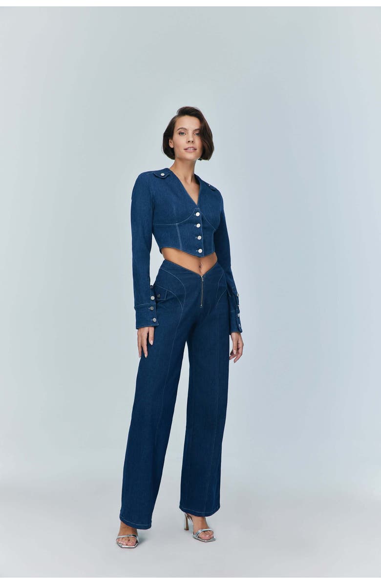 Jendue US Myla Corset Denim Top - Stylish & Structured, Alternate, color, Deep Blue