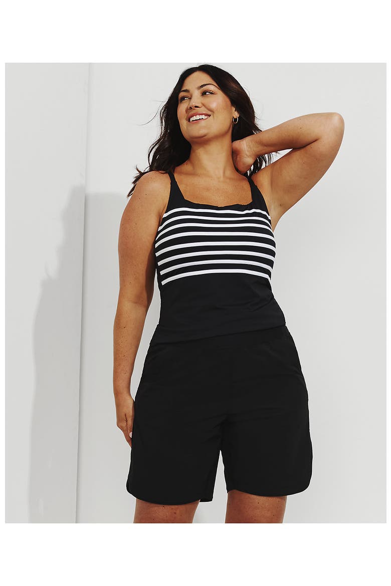 Plus Size Sunshade UPF 50 9" Board Shorts with Panty, Alternate, color, Black