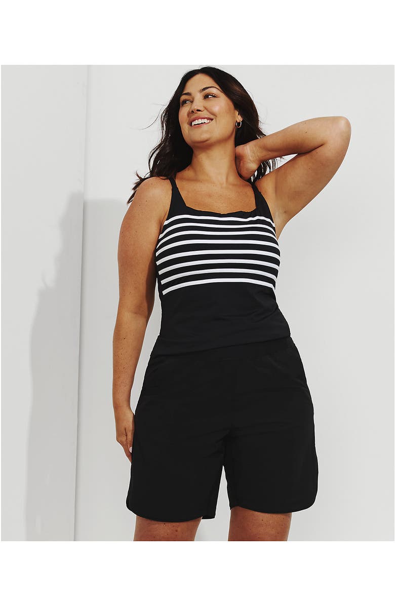 Lands' End 9" Quick Dry Elastic Waist Modest Board Shorts Swim Cover-up Shorts with Panty, Alternate, color, Black