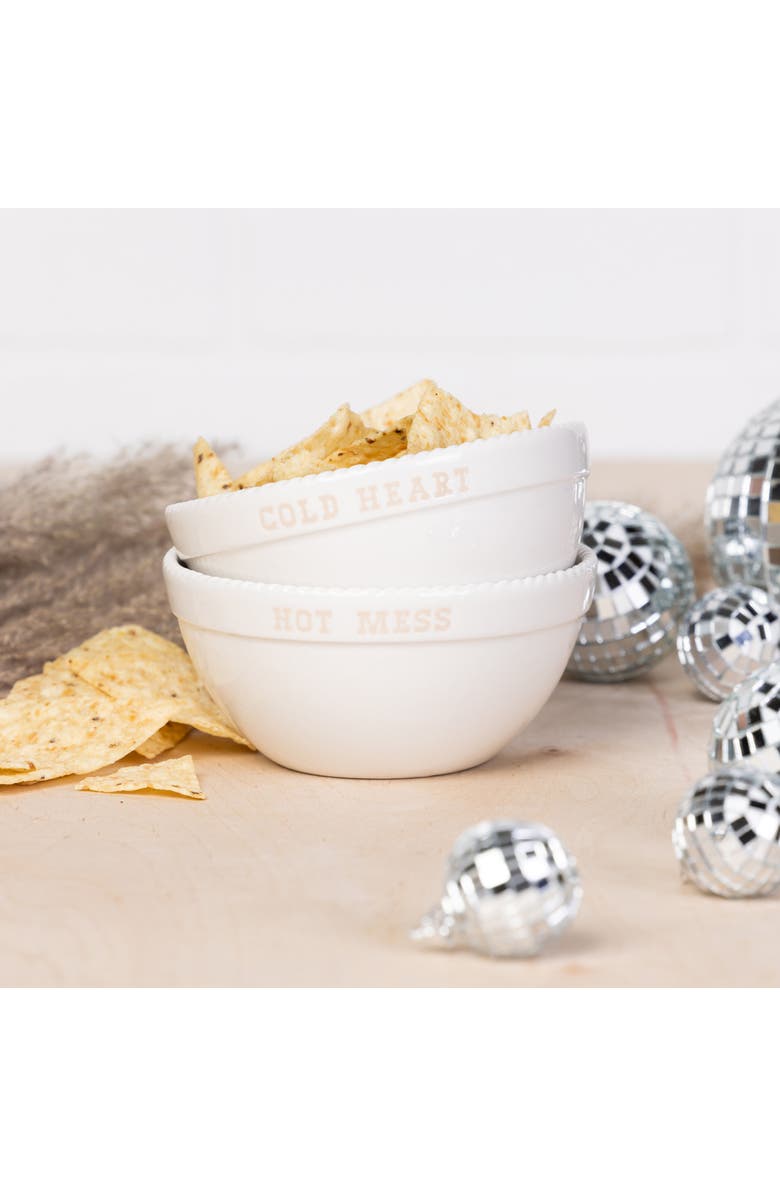 Totalee Gift Hot Mess/Cold Heart Bowls Set of 2 Ceramic White 13.5 oz, Alternate, color, White