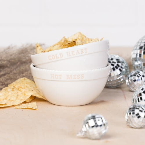 Totalee Gift Hot Mess/cold Heart Bowls Set Of 2 Ceramic White 13.5 oz In White