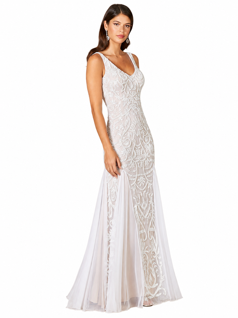 Greta Beaded V-Neck Tulle Wedding Dress with Contrast Lining