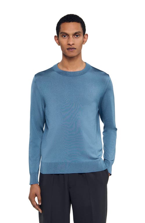 Sandro Mens Blue Office Crewneck Fine-knit Jumper In Blue