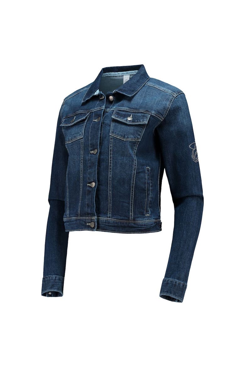 Women's Lusso Blue Miami Heat Georgie Swarovski Crystals Button-Up Denim Jacket, Alternate, color, Blue