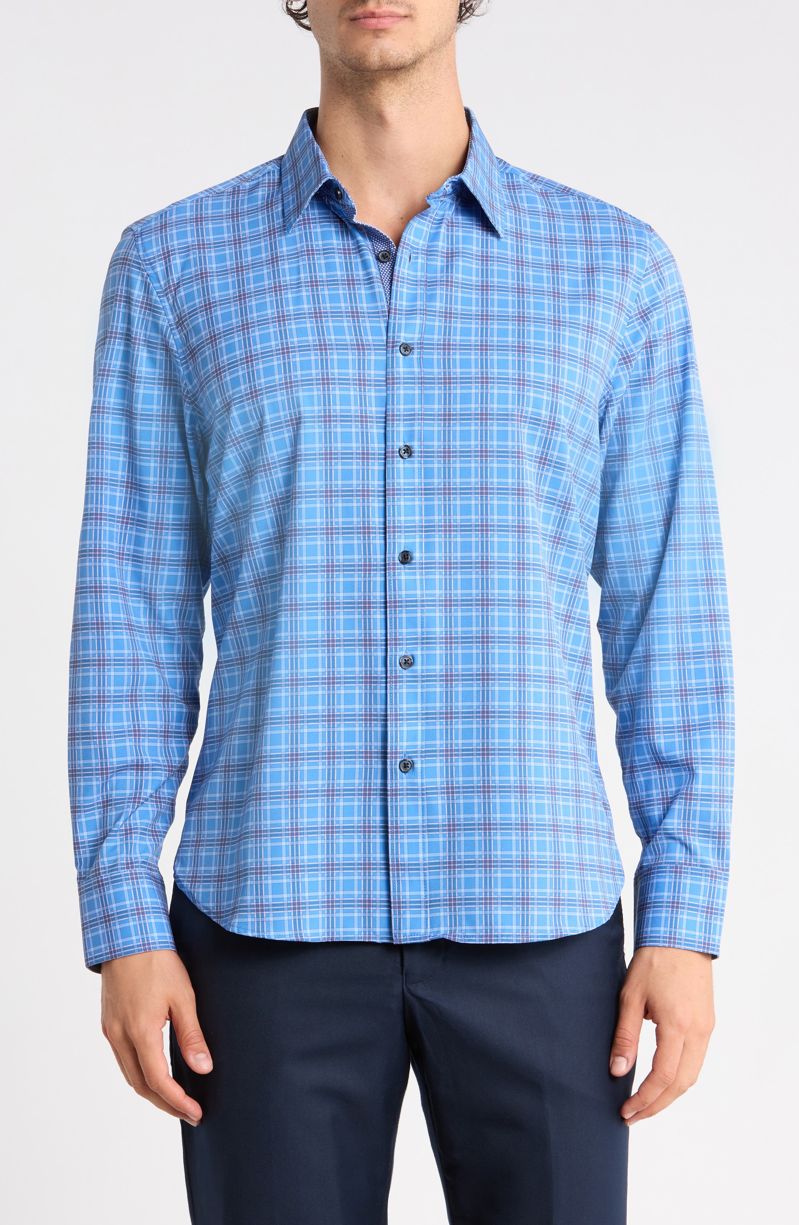 Plaid Long Sleeve Stretch Shirt