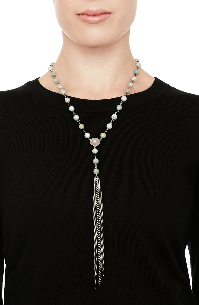 Sheryl Lowe Amazonite & Diamond Tassel Y-Necklace, Alternate, color,