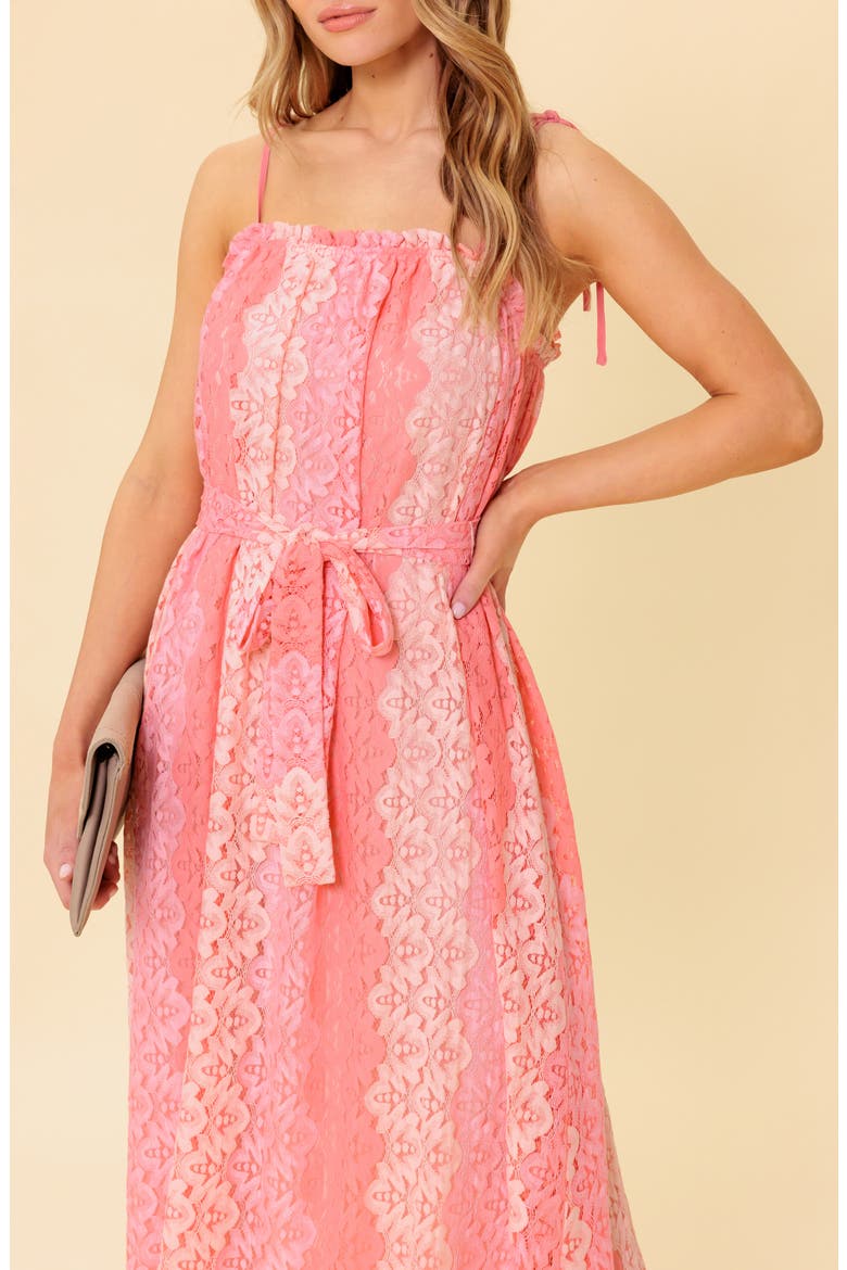 Tie Waist Lace Midi Dress, Alternate, color, PEACH