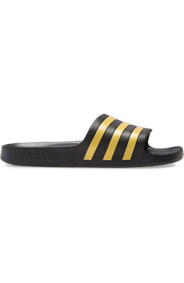 adidas Adilette Aqua Slide Sandal, Alternate, color, Core Black/ Gold/ Core Black