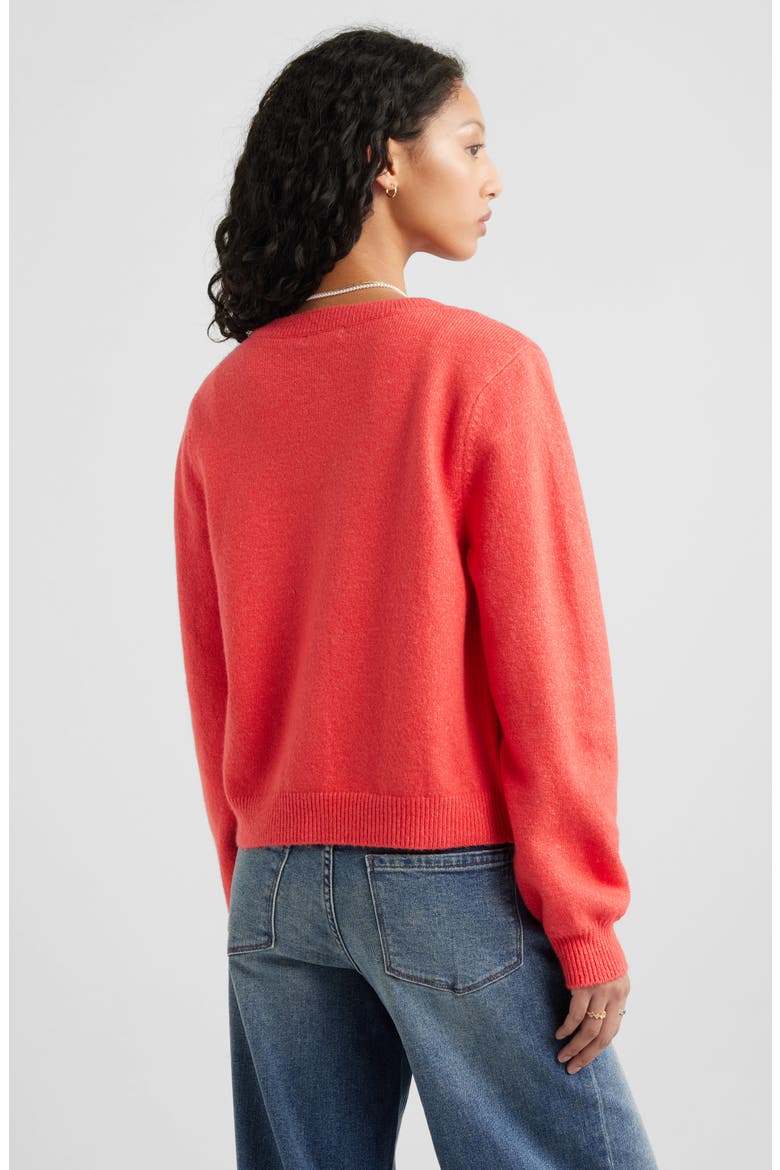 Crewneck Cotton Blend Cardigan, Alternate, color, RED BITTERSWEET