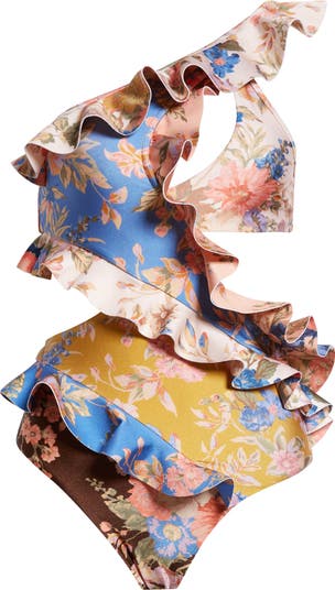 Zimmermann August Asymmetric Ruffle Cutout One-Shoulder One