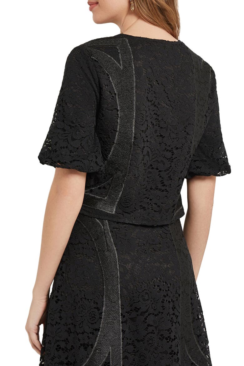 Lace Front Zip Top, Alternate, color, BLACK