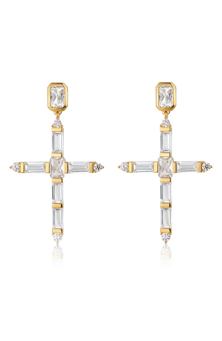 Luv AJ Cubic Zirconia Cross Earrings, Main, color, 