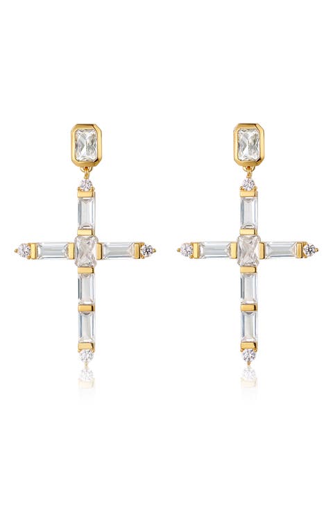 Cubic Zirconia Cross Earrings