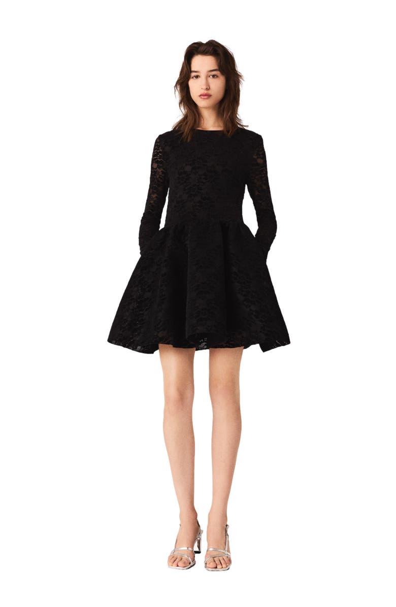 maje Flared velvet mini dress, Main, color, Black