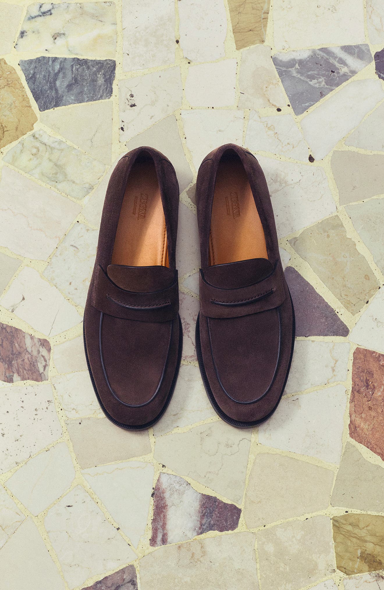 ZEGNA Suede Driving Loafer, Alternate, color, Dark Brown