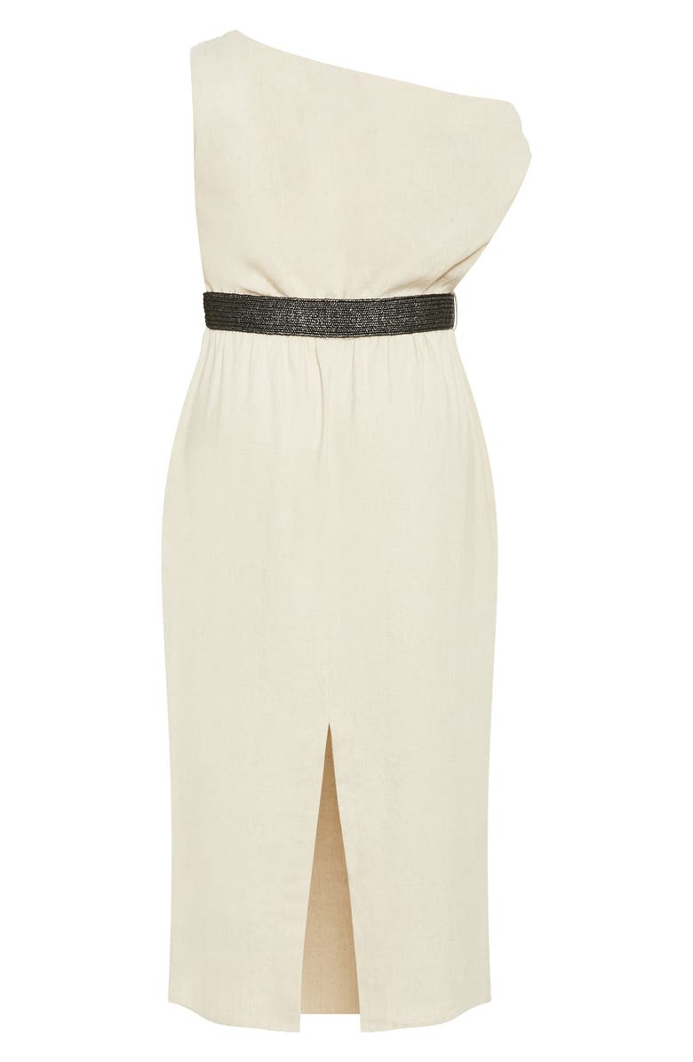 City Chic Lana One-Shoulder Sleeveless Linen Blend Maxi Dress, Alternate, color, Stone