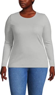 Lands' End Plus Size Long Sleeve Micro Rib T-Shirt