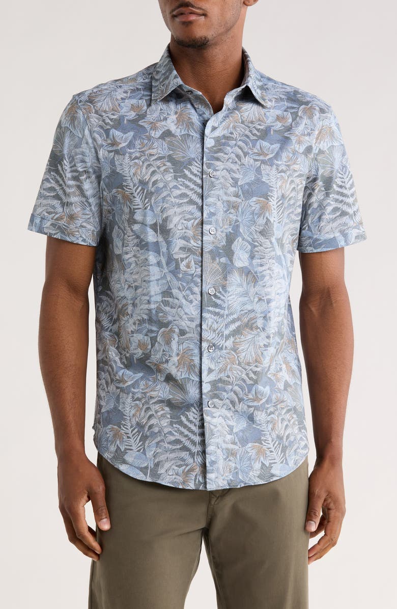 Bugatchi Short Sleeve Button-Up Shirt, Main, color, Dusty Blue