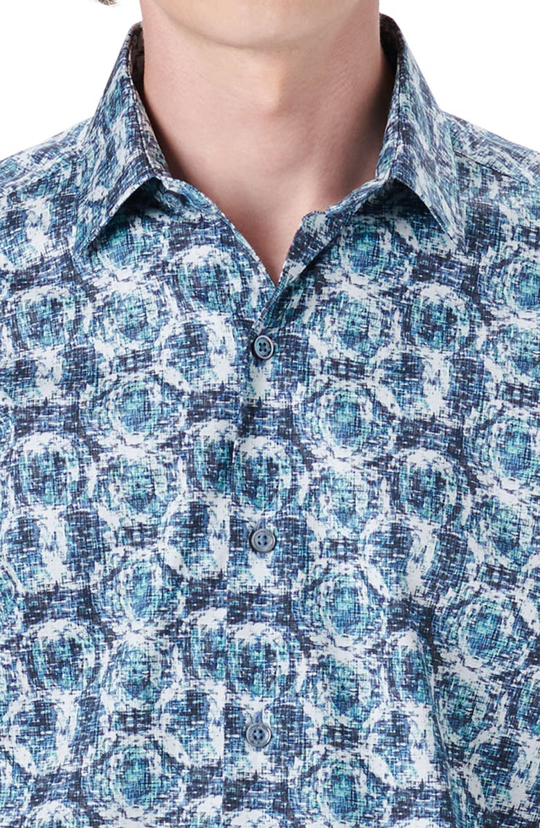 Bugatchi Shaped Fit Medallion Print Stretch Button-Up Shirt, Alternate, color, 