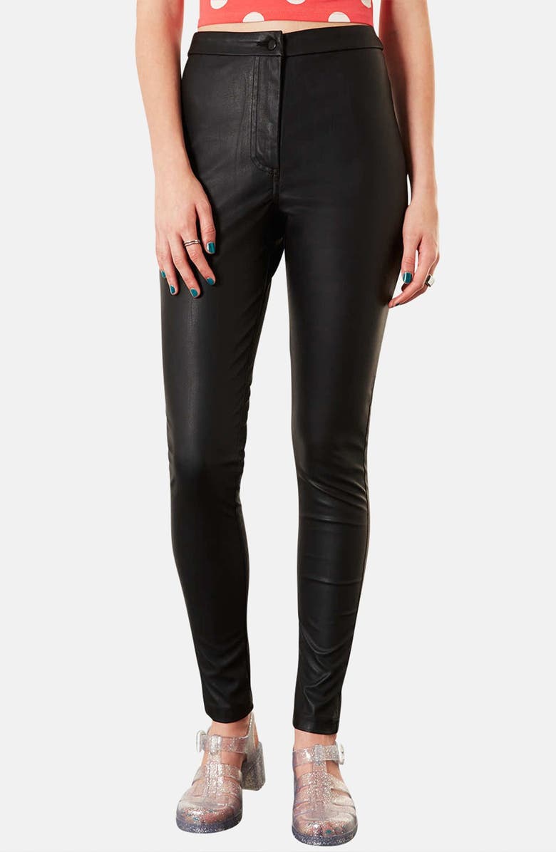Topshop 'Debbie' High Waist Faux Leather Pants, Main, color, 