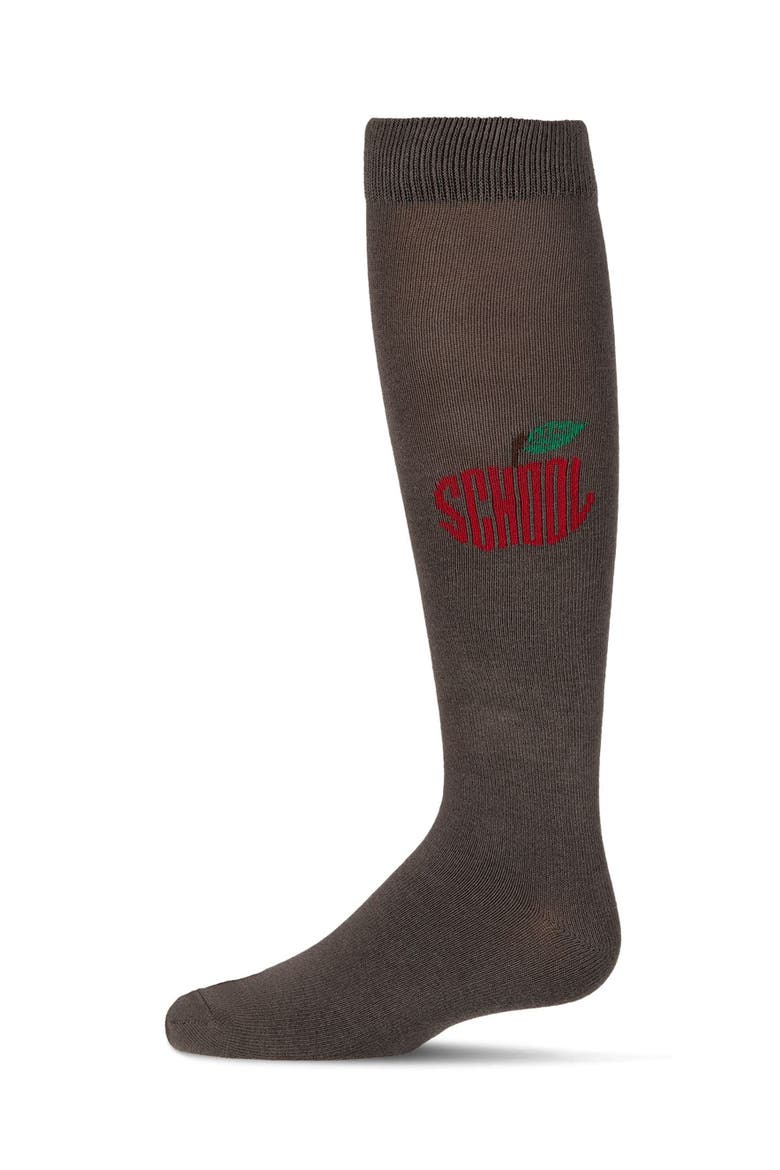 Ribbed School Apple Embroidered Knee Sock, Main, color, Gray
