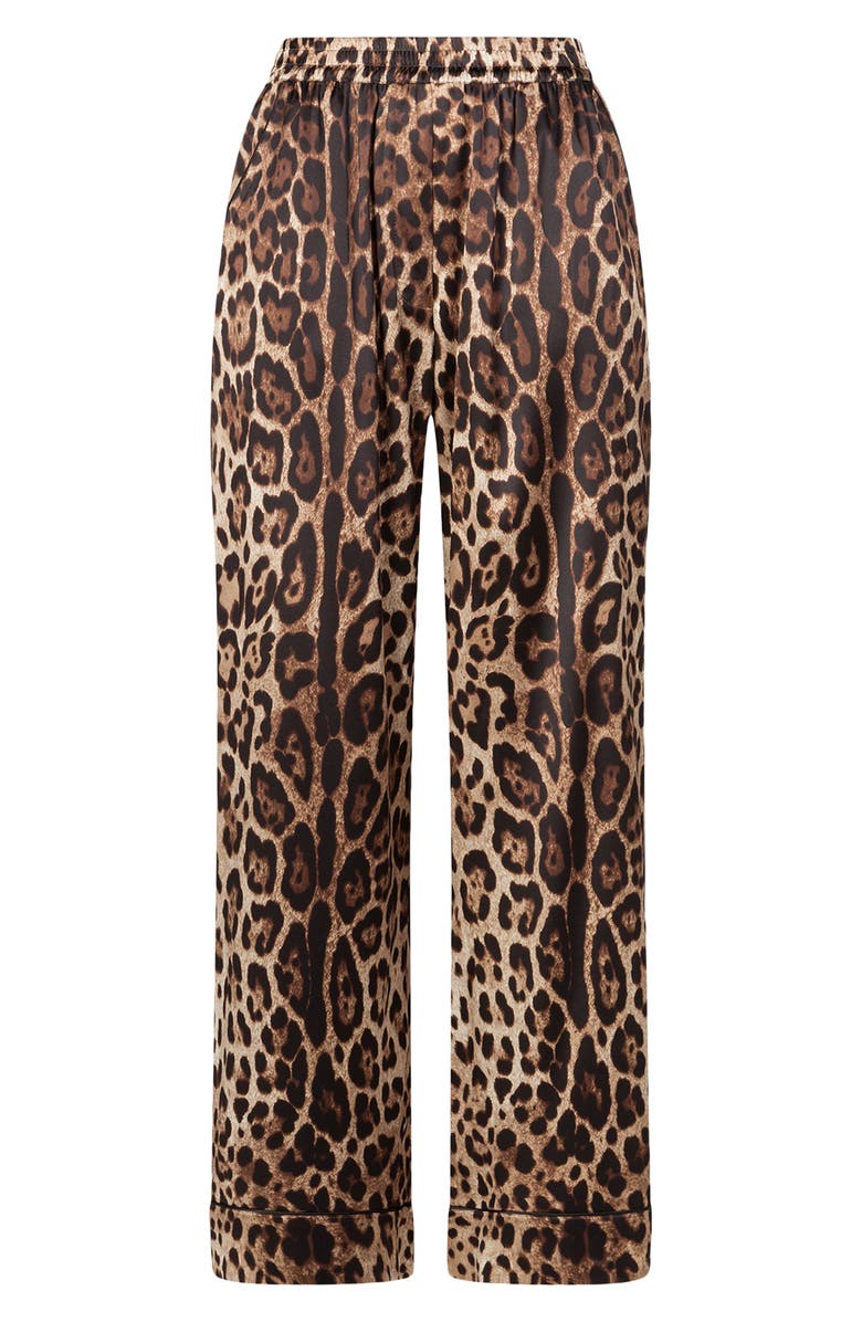 Dolce&Gabbana Leopard Print Wide Leg Stretch Silk Satin Pajama Pants, Alternate, color, Hy13m Leo New