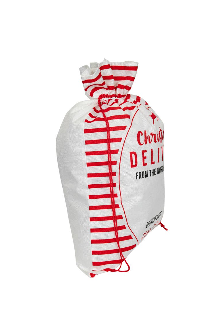 Striped Christmas Delivery Tied Gift Sack - 27.25" - White and Red, Alternate, color, White
