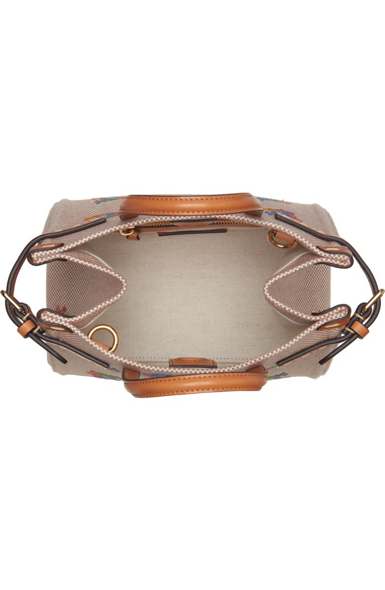 Valentino Garavani Small Antibes Flower Embroidered Canvas Tote, Alternate, color, Tobacco