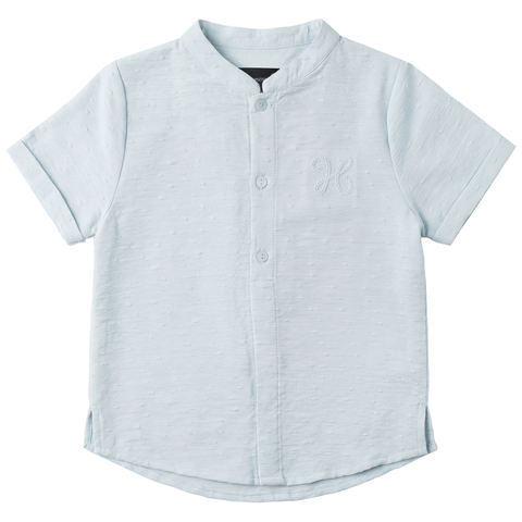 Textured Woven Button Placket Folded Cuff Shirt