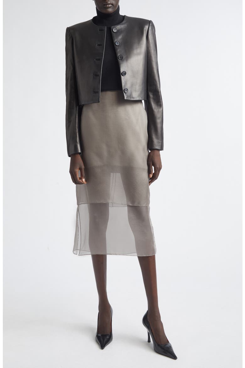 The Brett Tiered Silk Organza Pencil Skirt, Alternate, color, SMOKE