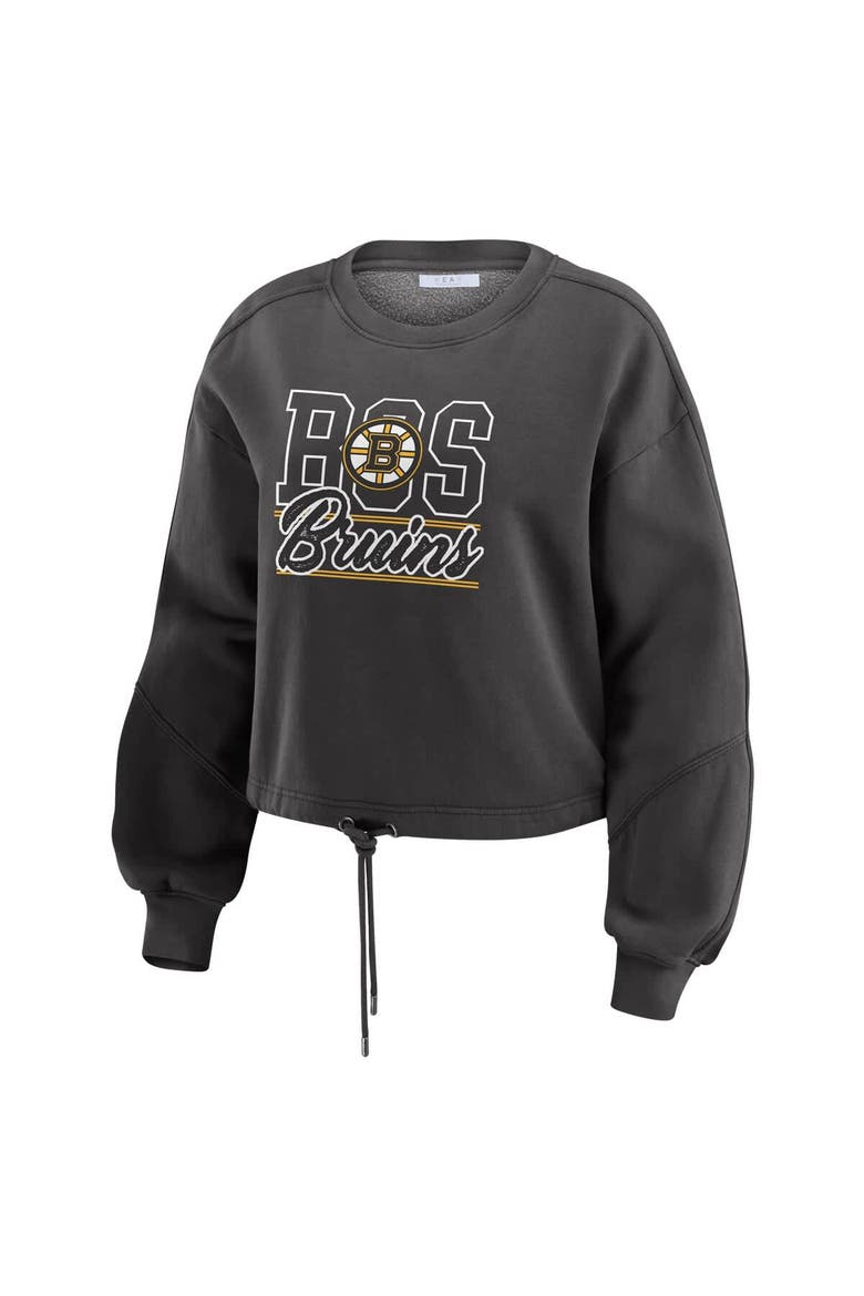 Women's WEAR by Erin Andrews Black Boston Bruins Washed Fleece Sweatshirt & Shorts Lounge Set, Alternate, color, Black