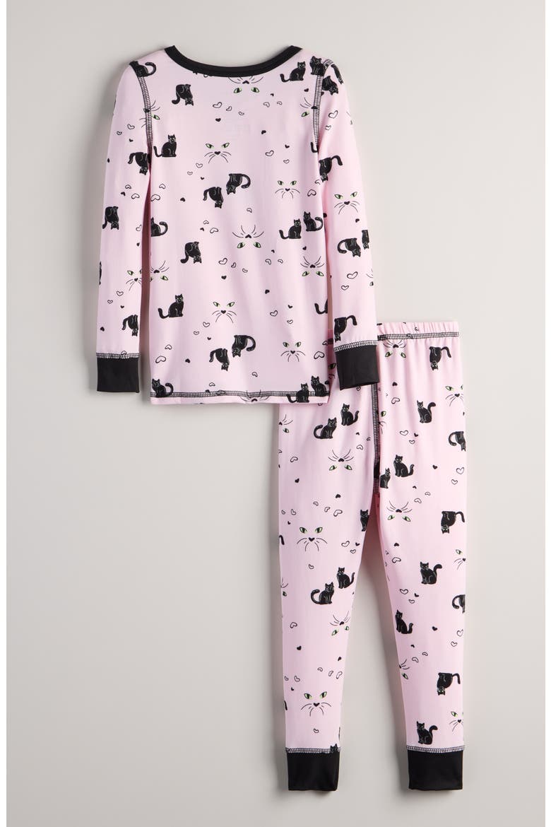 Kids' Glow in the Dark Fitted Two-Piece Pajamas, Alternate, color, PINK- BLACK CAT EYES