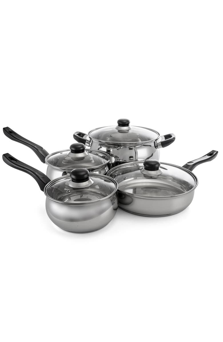 OSTER Rametto 8 Piece Stainless Steel Kitchen Cookware Set with Glass Lids, Alternate, color, Silver