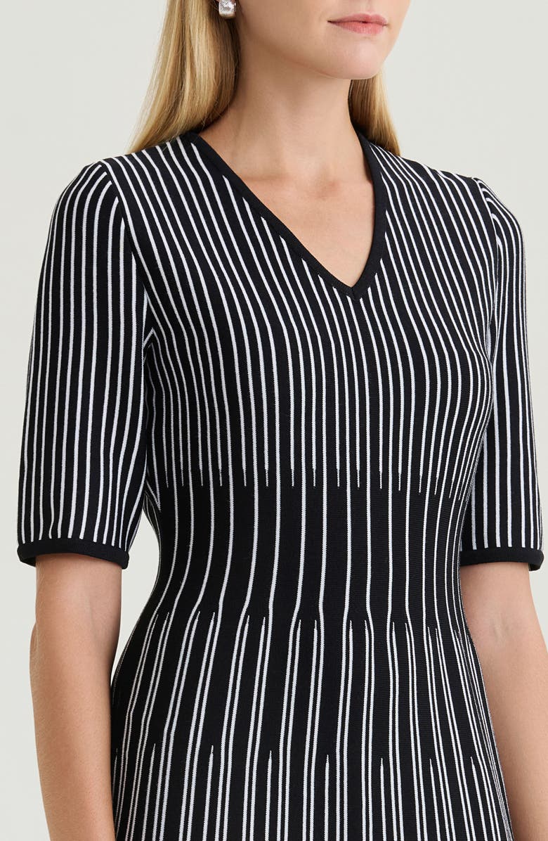 Ming Wang Fit-N-Flare Linear Soft Knit Midi Dress, Alternate, color, Black/White