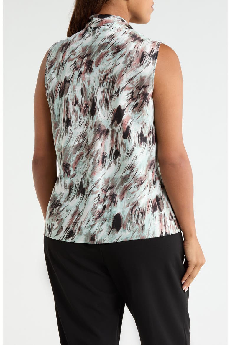 Print TIe Neck Sleeveless Satin Top, Alternate, color, SEA GLASS MULTI